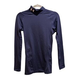 Under Armour Mens ColdGear Mock Neck Compression Shirt‎ Size Small Navy Workout